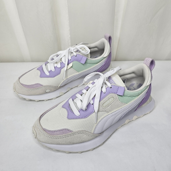 Puma Rider FV Lilac Purple Leather Trim Sneaker Size 8 White Mint - Picture 6 of 14